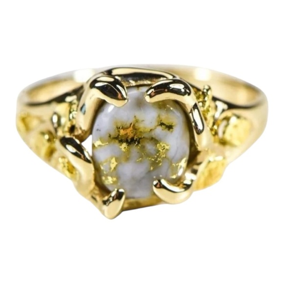 Gold Quartz Women’s Ring Gold and White Stone Ring - Picture 1 of 7